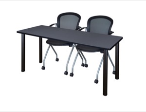 60" x 24" Kee Training Table - Grey/Black and 2 Cadence Nesting Chairs