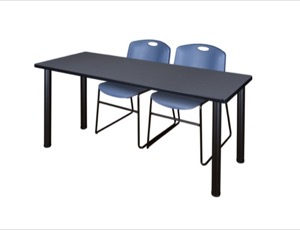 60" x 24" Kee Training Table - Grey/ Black & 2 Zeng Stack Chairs - Blue