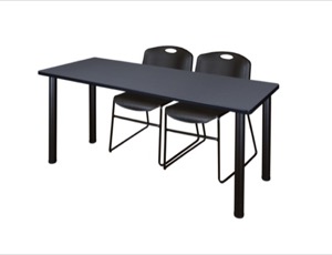 60" x 24" Kee Training Table - Grey/ Black & 2 Zeng Stack Chairs - Black