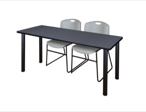 60" x 24" Kee Training Table - Grey/ Black & 2 Zeng Stack Chairs - Grey