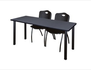 60" x 24" Kee Training Table - Grey/ Black & 2 'M' Stack Chairs - Black