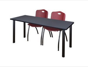 60" x 24" Kee Training Table - Grey/ Black & 2 'M' Stack Chairs - Burgundy