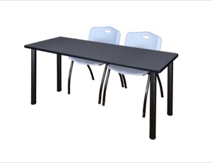 60" x 24" Kee Training Table - Grey/ Black & 2 'M' Stack Chairs - Grey