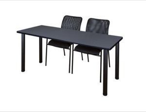 60" x 24" Kee Training Table - Grey/ Black & 2 Mario Stack Chairs - Black