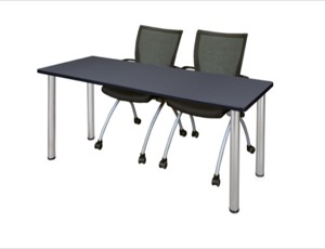 60" x 24" Kee Training Table - Grey/ Chrome & 2 Apprentice Chairs - Black