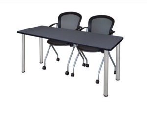 60" x 24" Kee Training Table - Grey/Chrome and 2 Cadence Nesting Chairs