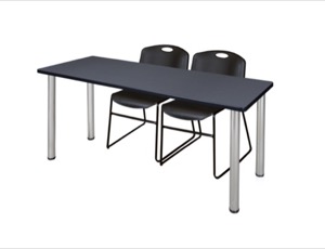 60" x 24" Kee Training Table - Grey/ Chrome & 2 Zeng Stack Chairs - Black