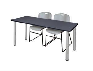 60" x 24" Kee Training Table - Grey/ Chrome & 2 Zeng Stack Chairs - Grey