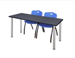 60" x 24" Kee Training Table - Grey/ Chrome & 2 'M' Stack Chairs - Blue