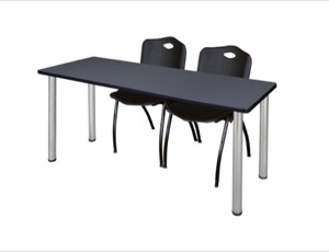60" x 24" Kee Training Table - Grey/ Chrome & 2 'M' Stack Chairs - Black