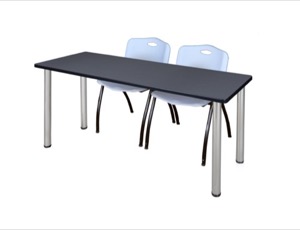 60" x 24" Kee Training Table - Grey/ Chrome & 2 'M' Stack Chairs - Grey