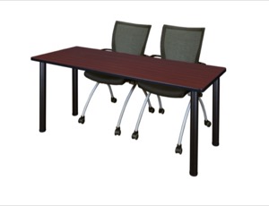 60" x 24" Kee Training Table - Mahogany/ Black & 2 Apprentice Chairs - Black