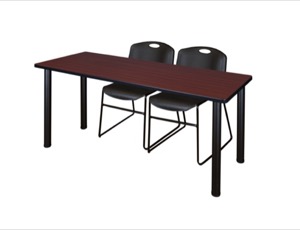 60" x 24" Kee Training Table - Mahogany/ Black & 2 Zeng Stack Chairs - Black