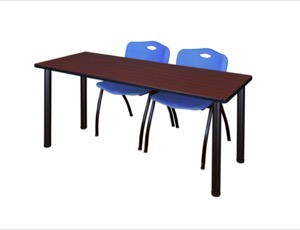 60" x 24" Kee Training Table - Mahogany/ Black & 2 'M' Stack Chairs - Blue