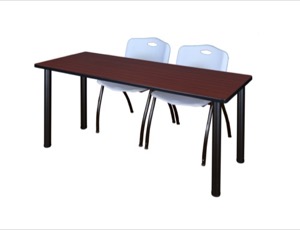 60" x 24" Kee Training Table - Mahogany/ Black & 2 'M' Stack Chairs - Grey
