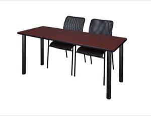 60" x 24" Kee Training Table - Mahogany/ Black & 2 Mario Stack Chairs - Black
