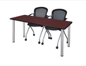 60" x 24" Kee Training Table - Mahogany/Chrome and 2 Cadence Nesting Chairs