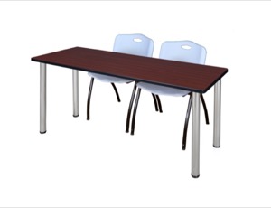 60" x 24" Kee Training Table - Mahogany/ Chrome & 2 'M' Stack Chairs - Grey