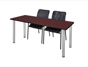 60" x 24" Kee Training Table - Mahogany/ Chrome & 2 Mario Stack Chairs - Black