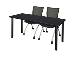 60" x 24" Kee Training Table - Mocha Walnut/ Black & 2 Apprentice Chairs - Black