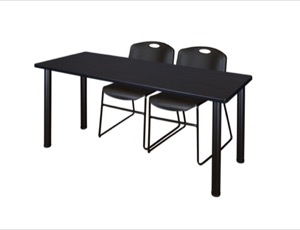 60" x 24" Kee Training Table - Mocha Walnut/ Black & 2 Zeng Stack Chairs - Black