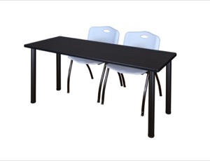 60" x 24" Kee Training Table - Mocha Walnut/ Black & 2 'M' Stack Chairs - Grey