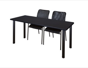 60" x 24" Kee Training Table - Mocha Walnut/ Black & 2 Mario Stack Chairs - Black