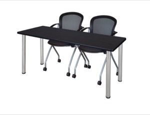 60" x 24" Kee Training Table - Mocha Walnut/Chrome and 2 Cadence Nesting Chairs