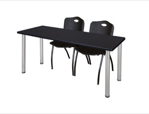 60" x 24" Kee Training Table - Mocha Walnut/ Chrome & 2 'M' Stack Chairs - Black