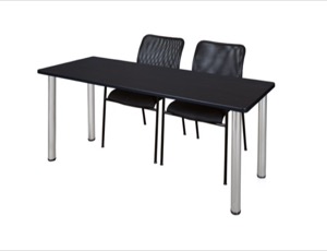 60" x 24" Kee Training Table - Mocha Walnut/ Chrome & 2 Mario Stack Chairs - Black