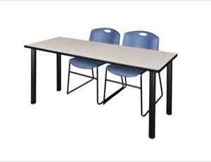 60" x 24" Kee Training Table - Maple/ Black & 2 Zeng Stack Chairs - Blue