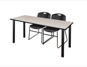 60" x 24" Kee Training Table - Maple/ Black & 2 Zeng Stack Chairs - Black