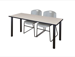 60" x 24" Kee Training Table - Maple/ Black & 2 Zeng Stack Chairs - Grey