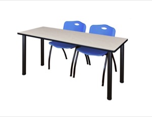 60" x 24" Kee Training Table - Maple/ Black & 2 'M' Stack Chairs - Blue
