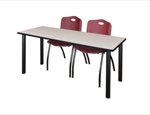 60" x 24" Kee Training Table - Maple/ Black & 2 'M' Stack Chairs - Burgundy