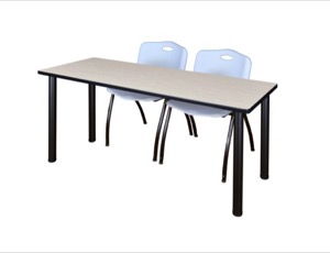 60" x 24" Kee Training Table - Maple/ Black & 2 'M' Stack Chairs - Grey
