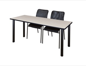 60" x 24" Kee Training Table - Maple/ Black & 2 Mario Stack Chairs - Black