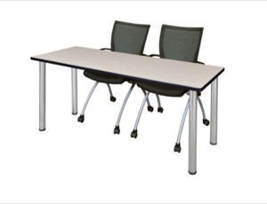 60" x 24" Kee Training Table - Maple/ Chrome & 2 Apprentice Chairs - Black