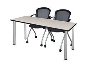 60" x 24" Kee Training Table - Maple/Chrome and 2 Cadence Nesting Chairs