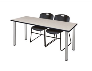 60" x 24" Kee Training Table - Maple/ Chrome & 2 Zeng Stack Chairs - Black