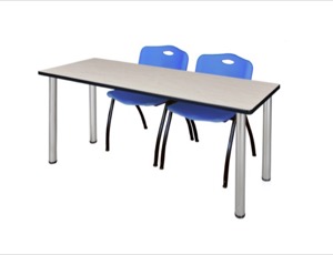 60" x 24" Kee Training Table - Maple/ Chrome & 2 'M' Stack Chairs - Blue
