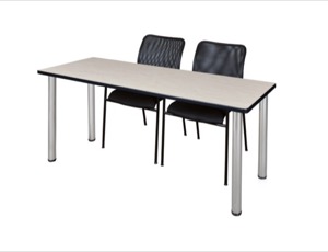 60" x 24" Kee Training Table - Maple/ Chrome & 2 Mario Stack Chairs - Black