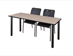 66" x 24" Kee Training Table - Beige/ Black & 2 Mario Stack Chairs - Black