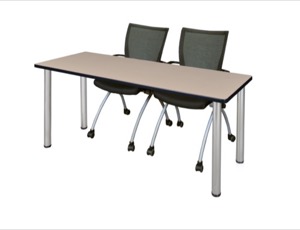 66" x 24" Kee Training Table - Beige/ Chrome & 2 Apprentice Chairs - Black