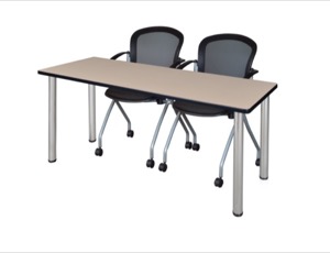 66" x 24" Kee Training Table - Beige/Chrome and 2 Cadence Nesting Chairs