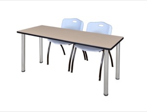 66" x 24" Kee Training Table - Beige/ Chrome & 2 'M' Stack Chairs - Grey