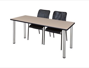 66" x 24" Kee Training Table - Beige/ Chrome & 2 Mario Stack Chairs - Black