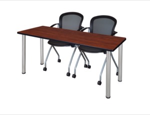 66" x 24" Kee Training Table - Cherry/Chrome and 2 Cadence Nesting Chairs