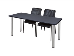 66" x 24" Kee Training Table - Grey/ Chrome & 2 Mario Stack Chairs - Black