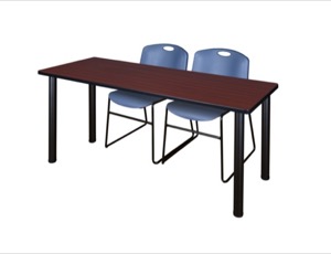66" x 24" Kee Training Table - Mahogany/ Black & 2 Zeng Stack Chairs - Blue